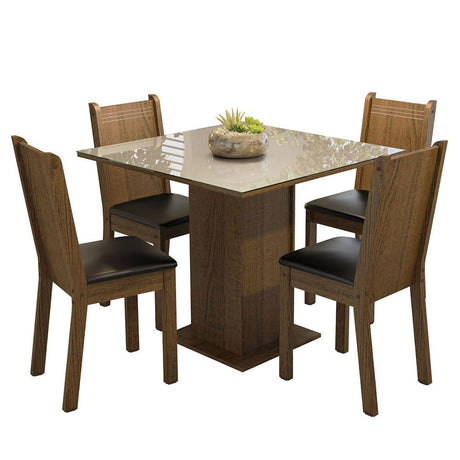 Combo Comedor y Sillas Perla Marron con Crema y Negro 90x78cm Cuadrado de Cuatro Puestos con Cuatro Sillas - COMEDORES | Bylmo