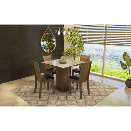 Combo Comedor y Sillas Perla Marron con Crema y Negro 90x78cm Cuadrado de Cuatro Puestos con Cuatro Sillas - COMEDORES | Bylmo