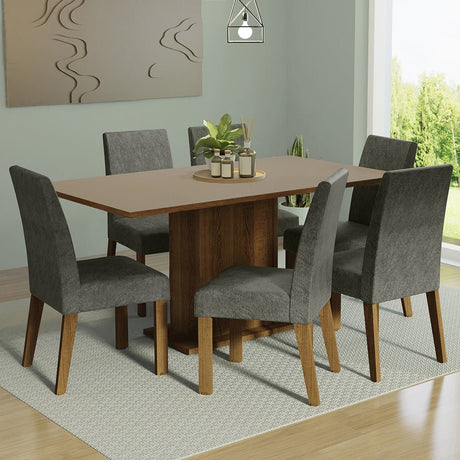 Combo Comedor y Sillas Renata Marron con Crema y Plata 160x79cm Cuadrado de Seis Puestos con Seis Sillas - COMEDORES | Bylmo