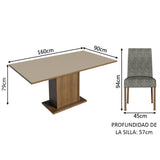 Combo Comedor y Sillas Renata Marron con Crema y Plata 160x79cm Cuadrado de Seis Puestos con Seis Sillas - COMEDORES | Bylmo