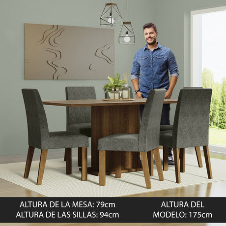 Combo Comedor y Sillas Renata Marron con Crema y Plata 160x79cm Cuadrado de Seis Puestos con Seis Sillas - COMEDORES | Bylmo
