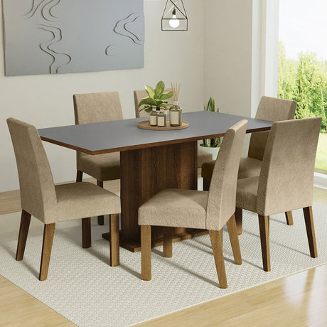 Combo Comedor y Sillas Renata Marron y Gris 160x79cm Cuadrado de Seis Puestos con Seis Sillas - COMEDORES | Bylmo