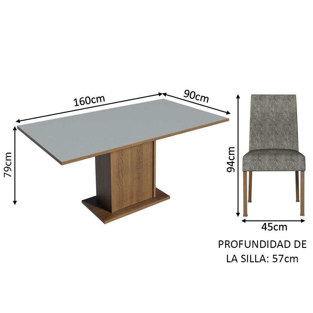 Combo Comedor y Sillas Renata Marron con Gris y Plata 160x79cm Cuadrado de Seis Puestos con Seis Sillas - COMEDORES | Bylmo