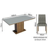 Combo Comedor y Sillas Renata Marron con Gris y Plata 160x79cm Cuadrado de Seis Puestos con Seis Sillas - COMEDORES | Bylmo