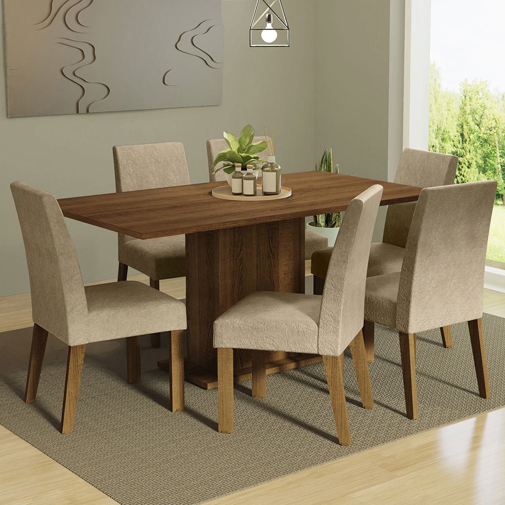 Combo Comedor y Sillas Renata Marron 160x79cm Cuadrado de Seis Puestos con Seis Sillas - COMEDORES | Bylmo