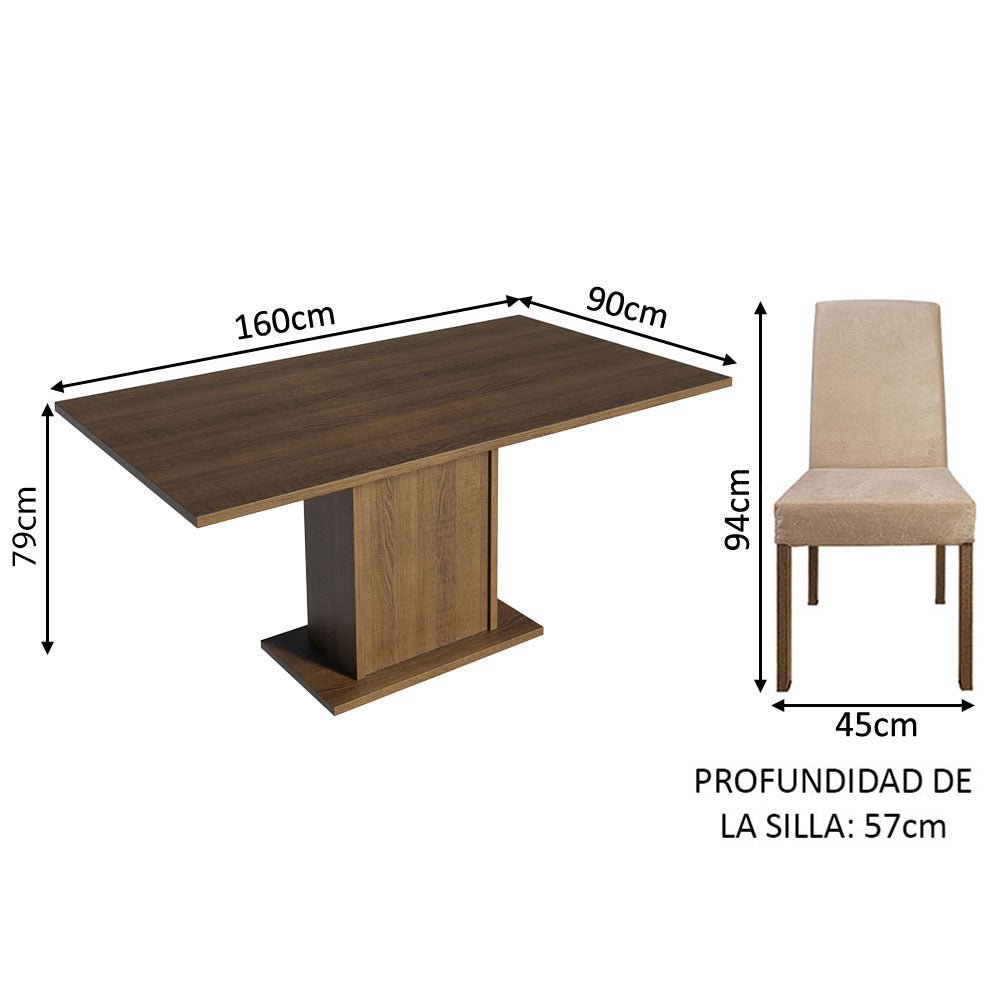 Combo Comedor y Sillas Renata Marron 160x79cm Cuadrado de Seis Puestos con Seis Sillas - COMEDORES | Bylmo
