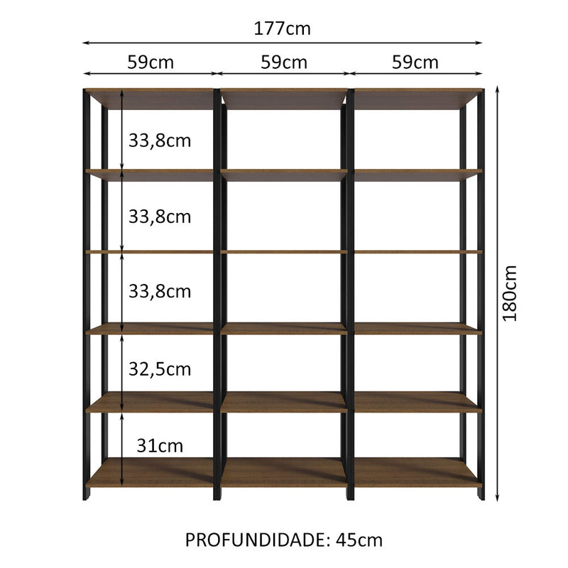 Estantería Rectangular Marron Y Negro 185.8x52.5cm Transformable