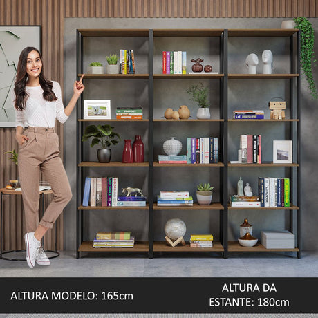 Estantería Rectangular Marron y Negro 185.8x52.5cm Transformable - BIBLIOTECAS Y ESTANTERIAS | Bylmo