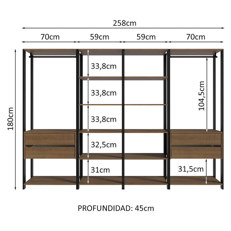 Estantería Rectangular Marron Y Negro 185.8x71.8cm Transformable