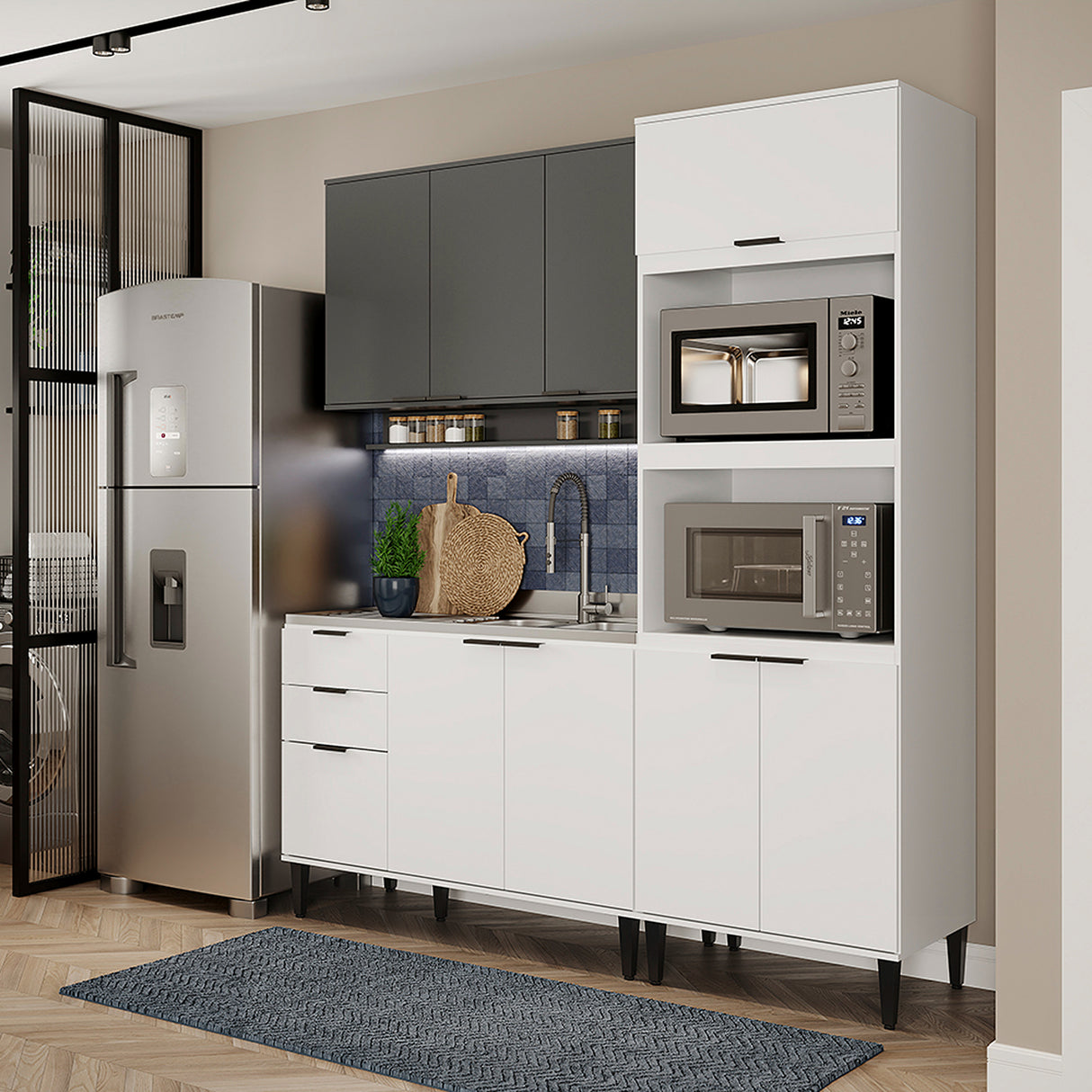 Cocina Integral Alpha Blanco y Gris 120x80cm Sin Mesón Con Alacena Modular - COCINAS | Bylmo