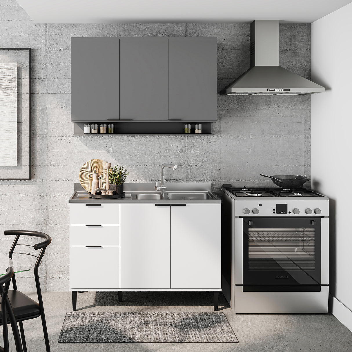 Cocina Integral Alpha Blanco y Gris 120x80cm Sin Mesón - COCINAS | Bylmo