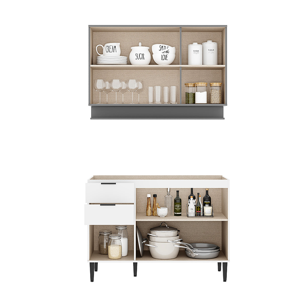 Cocina Integral Alpha Blanco y Gris 120x80cm Sin Mesón - COCINAS | Bylmo