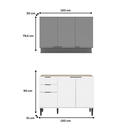 Cocina Integral Alpha Blanco y Gris 120x80cm Sin Mesón - COCINAS | Bylmo