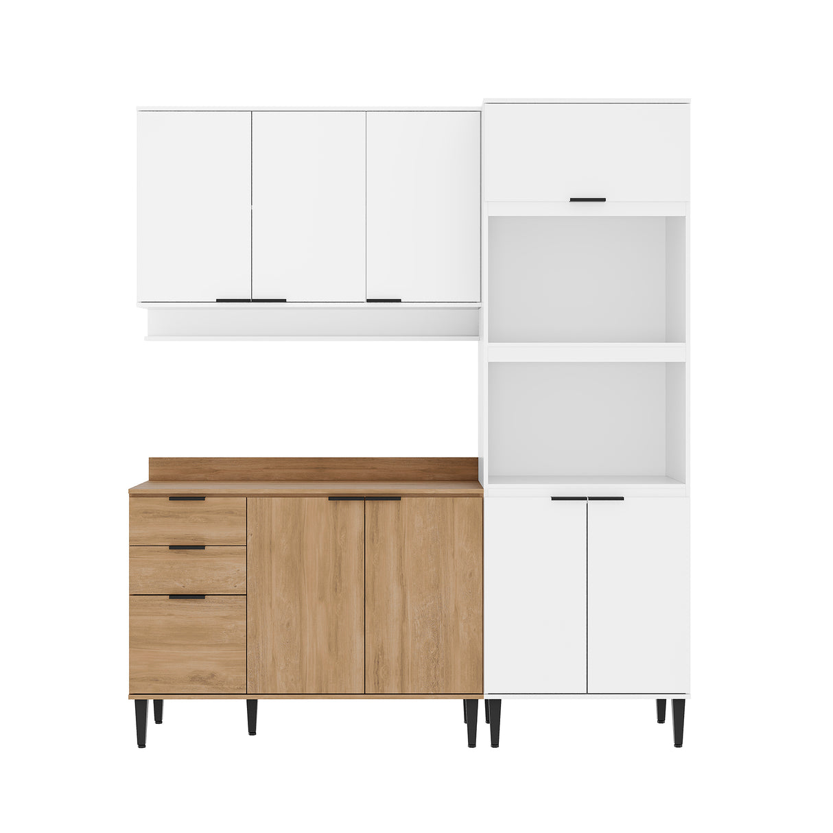 Cocina Integral Alpha Blanco y Freijo 120x80cm Con Mesón y Alacena Blanca Modular - COCINAS | Bylmo