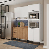 Cocina Integral Alpha Blanco y Freijo 120x80cm Con Mesón y Alacena Blanca Modular - COCINAS | Bylmo