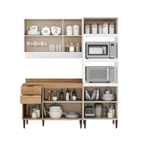 Cocina Integral Alpha Blanco y Freijo 120x80cm Con Mesón y Alacena Blanca Modular - COCINAS | Bylmo