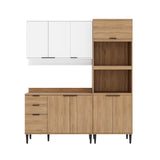 Cocina Integral Alpha Blanco y Freijo 120x80cm Con Mesón y Alacena Freijo Modular - COCINAS | Bylmo