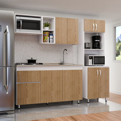 Cocina Integral Rosy Rovere 150x190cm Con Mesón y Estufa Lado Izquierdo - COCINAS | Bylmo