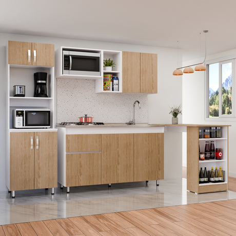 Cocina Integral Rosy Rovere 150x190cm Con Mesón y Con Barra Auxiliar Lado Derecha - COCINAS | Bylmo