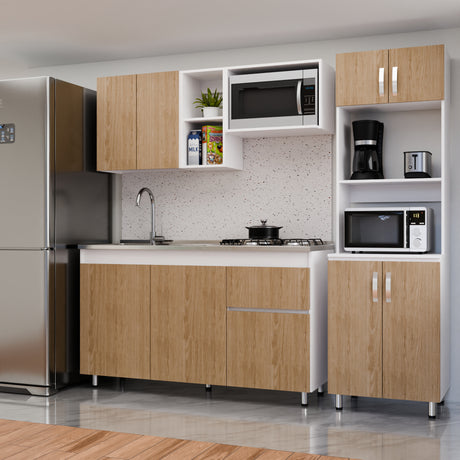 Cocina Integral Rosy Rovere 150x190cm Sin Mesón y Con Alacena - COCINAS | Bylmo