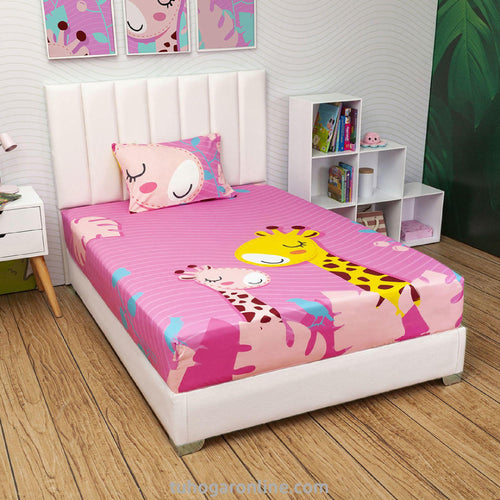 Sábana Infantil Zoo Jirafas Rosado Para Cama Sencilla 100 X 190 Cm