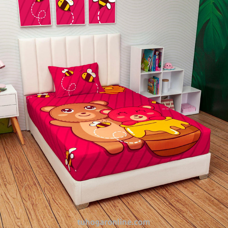 Sábana Infantil Zoo Osos Fucsia Para Cama Sencilla 100 X 190 Cm