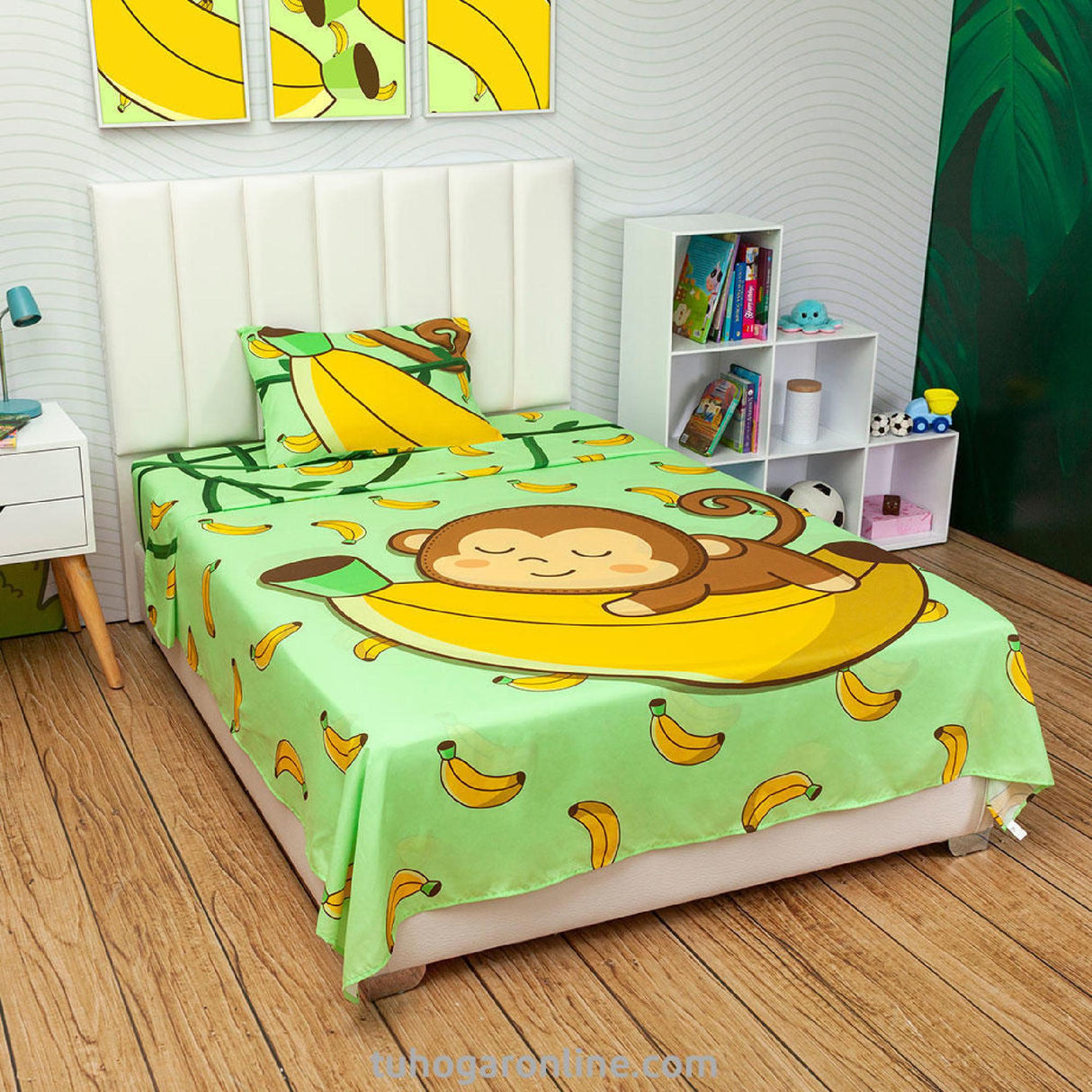 Sábana Infantil Zoo Monos Verde Para Cama Sencilla 100 X 190 Cm - SABANAS | Bylmo