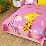 Sábana Infantil Zoo Jirafas Rosado Para Cama Semidoble 120 X 190 Cm