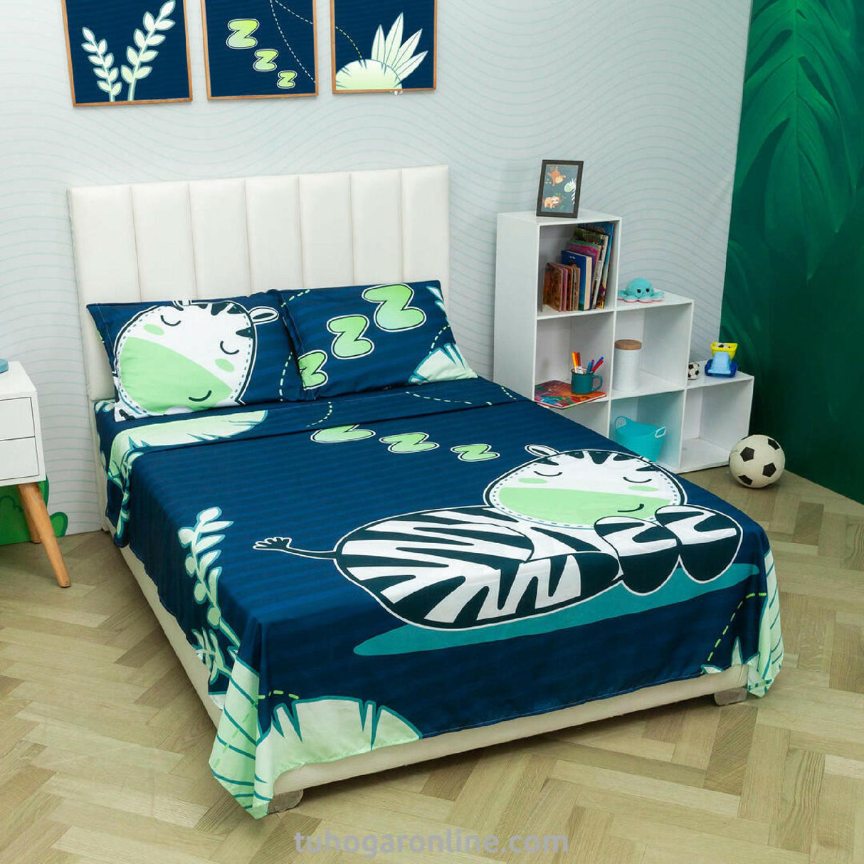 Sábana Infantil Zoo Cebras Azul Oscuro Para Cama Doble 140 X 190 Cm - SABANAS | Bylmo