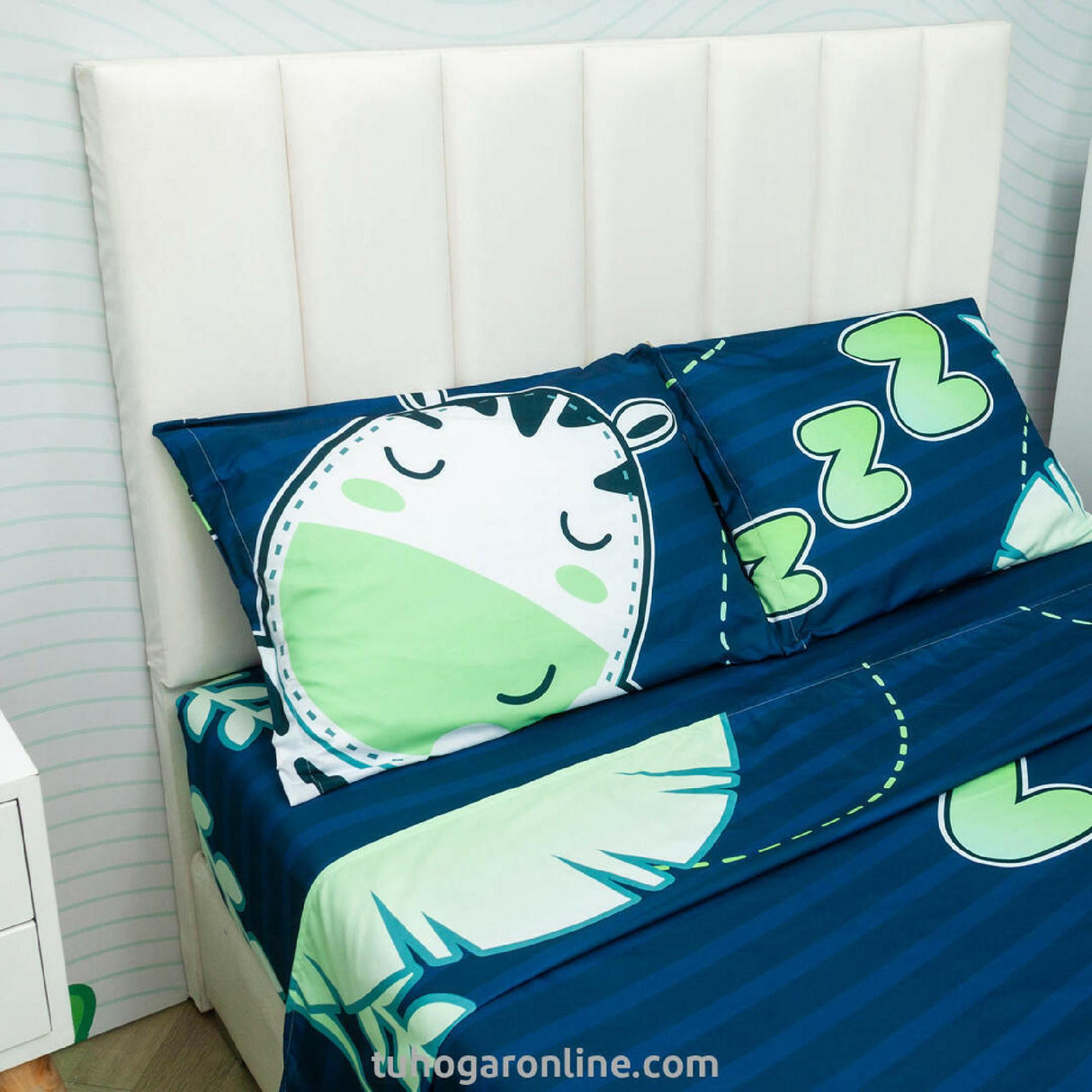 Sábana Infantil Zoo Cebras Azul Oscuro Para Cama Doble 140 X 190 Cm - SABANAS | Bylmo