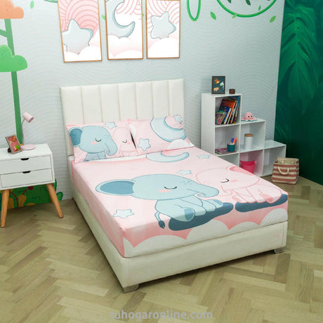 Sábana Infantil Zoo Elefantes Rosado Para Cama Sencilla 100 X 190 Cm - SABANAS | Bylmo