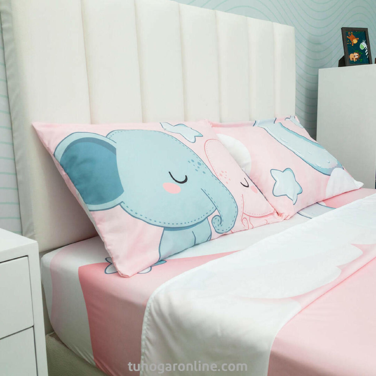 Sábana Infantil Zoo Elefantes Rosado Para Cama Sencilla 100 X 190 Cm - SABANAS | Bylmo