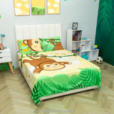 Sábana Infantil Zoo Monos Amarillo Claro y Verde Para Cama Sencilla 100 X 190 Cm - SABANAS | Bylmo