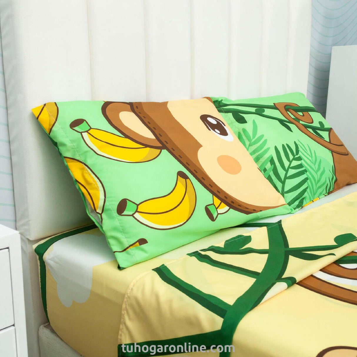 Sábana Infantil Zoo Monos Amarillo Claro y Verde Para Cama Sencilla 100 X 190 Cm - SABANAS | Bylmo