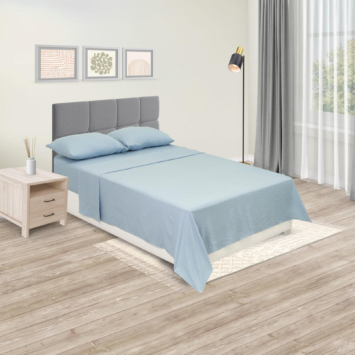 Juego de Sábanas Cotton Sense Fondo Entero Azul Claro Para Cama Sencilla 100 X 190 Cm - SABANAS | Bylmo