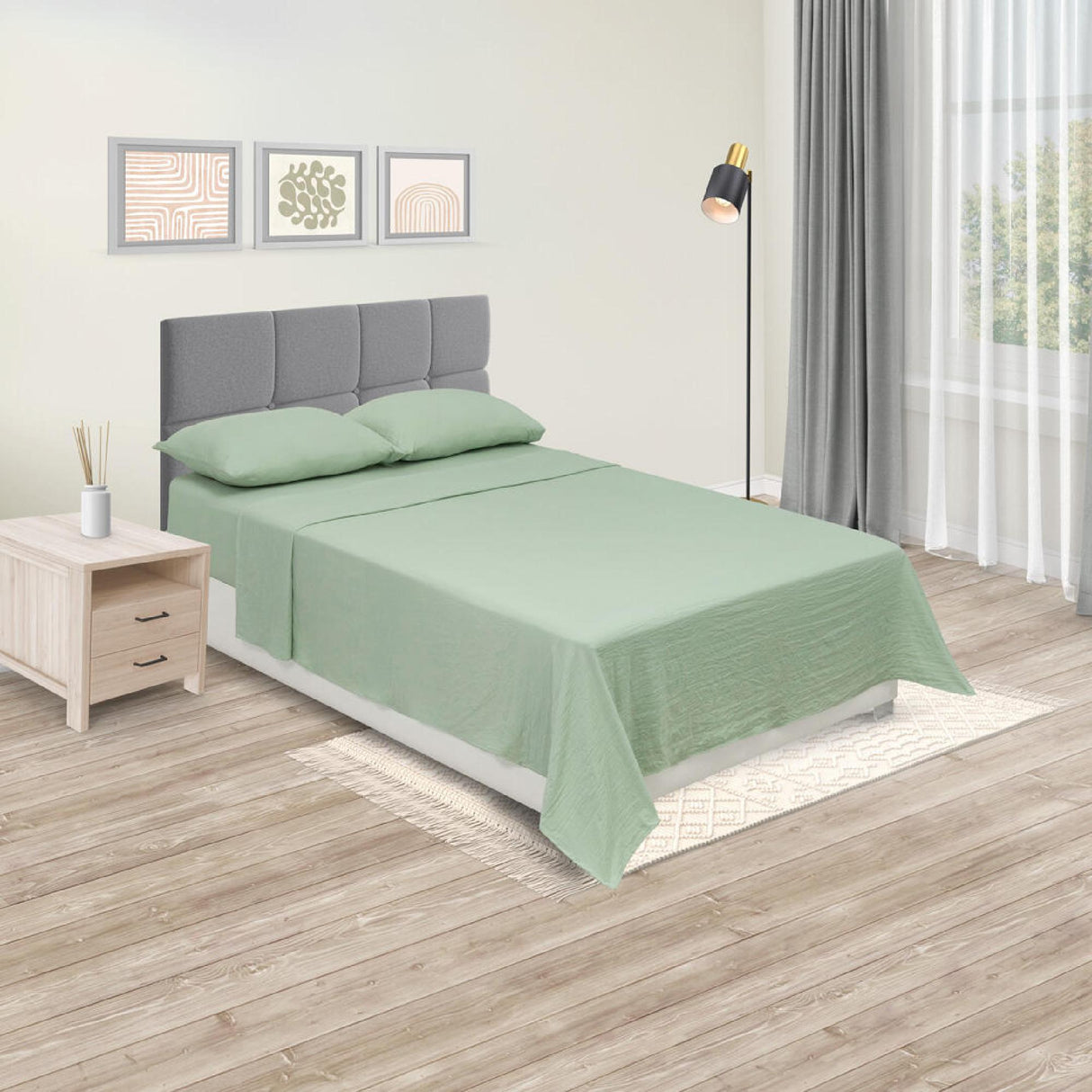 Juego de Sábanas Cotton Sense Fondo Entero Verde Para Cama Semidoble 120 X 190 Cm - SABANAS | Bylmo
