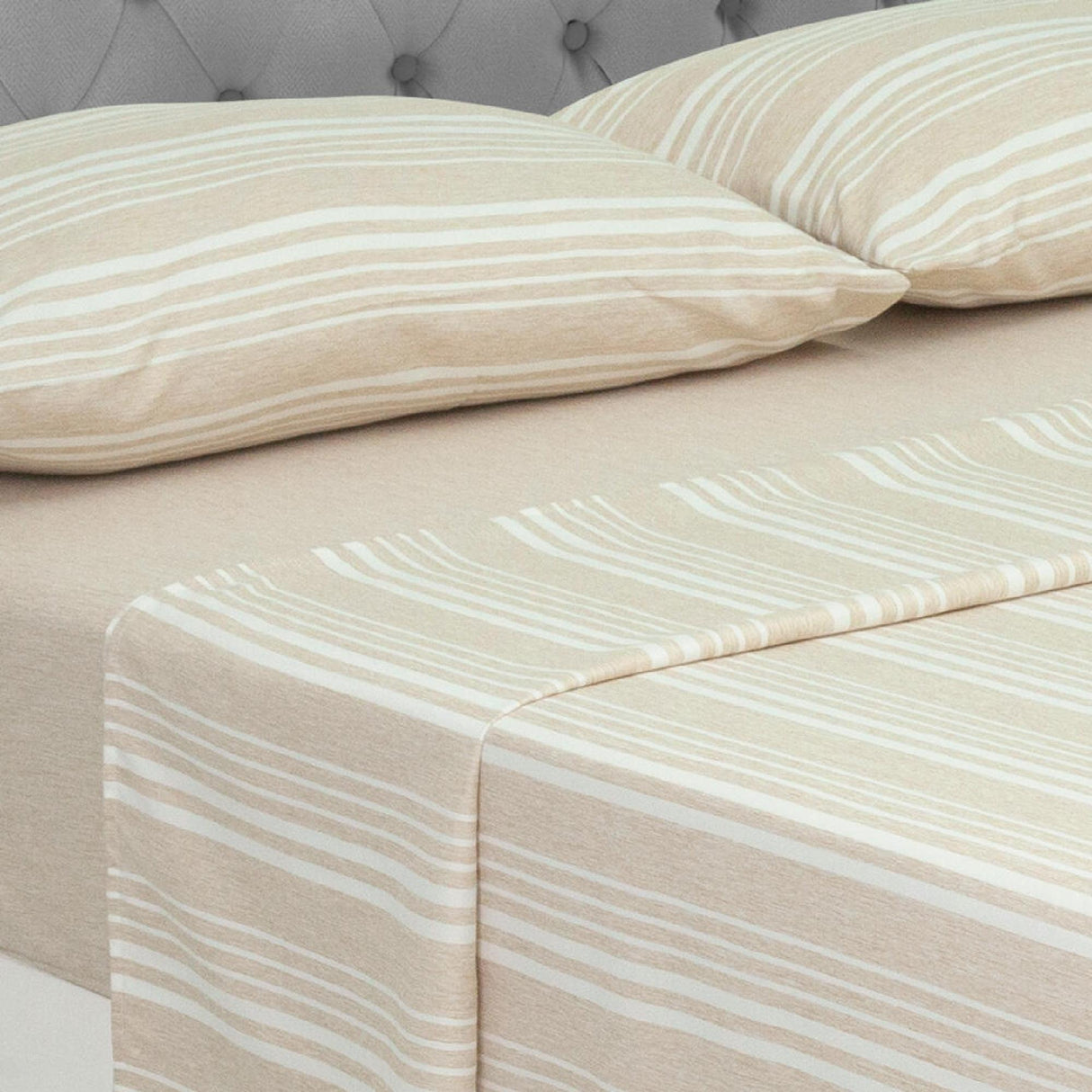 Juego de Sábanas Equilibrio Fondo Entero Beige Para Cama Queen 160 X 190 Cm - SABANAS | Bylmo