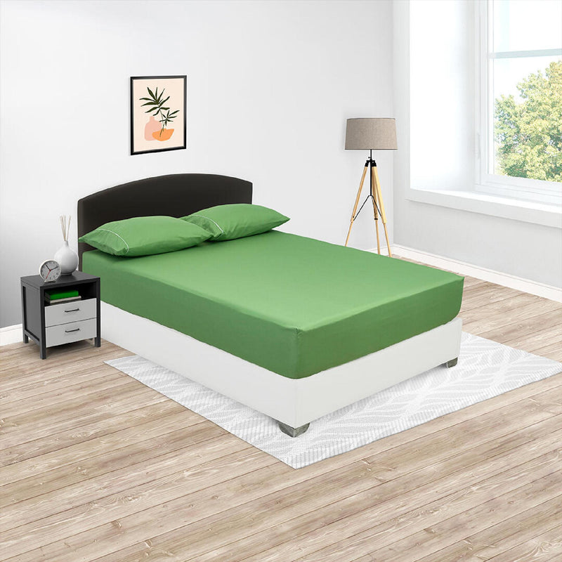 Sábana Ajustable Basic Fondo Entero Verde Limón Para Cama Doble 140 X 190 Cm