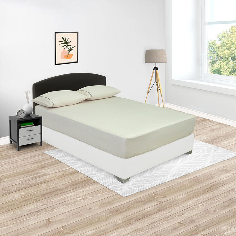 Sábana Ajustable Basic Fondo Entero Blanco Hueso Para Cama Doble 140 X 190 Cm