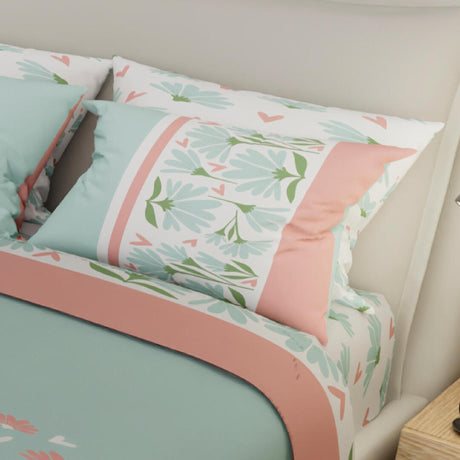 Juego de Sábanas Style Flores Verde y Rosado Para Cama Doble 140 X 190 Cm - SABANAS | Bylmo