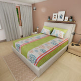 Sábana Ajustable Flores Verde Limón y Blanco Para Cama Doble 140 X 190 Cm - SABANAS | Bylmo
