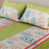 Sábana Ajustable Flores Verde Limón y Blanco Para Cama Doble 140 X 190 Cm - SABANAS | Bylmo