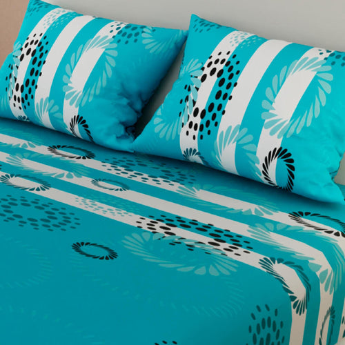 Sábana Ajustable Tropical Azul Para Cama Doble 140 X 190 Cm