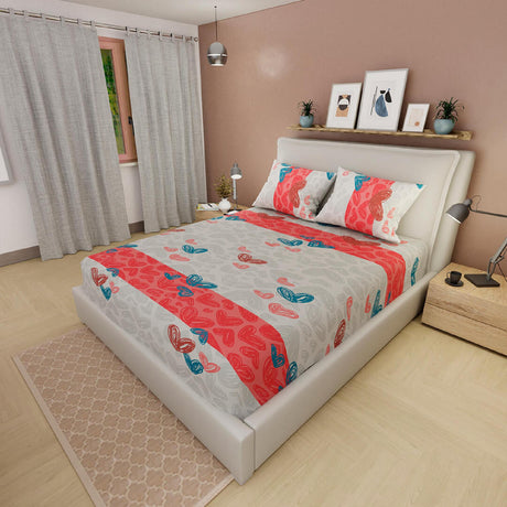 Sábana Ajustable Corazones Gris Para Cama Doble 140 X 190 Cm - SABANAS | Bylmo