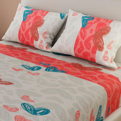 Sábana Ajustable Corazones Gris Para Cama Doble 140 X 190 Cm - SABANAS | Bylmo