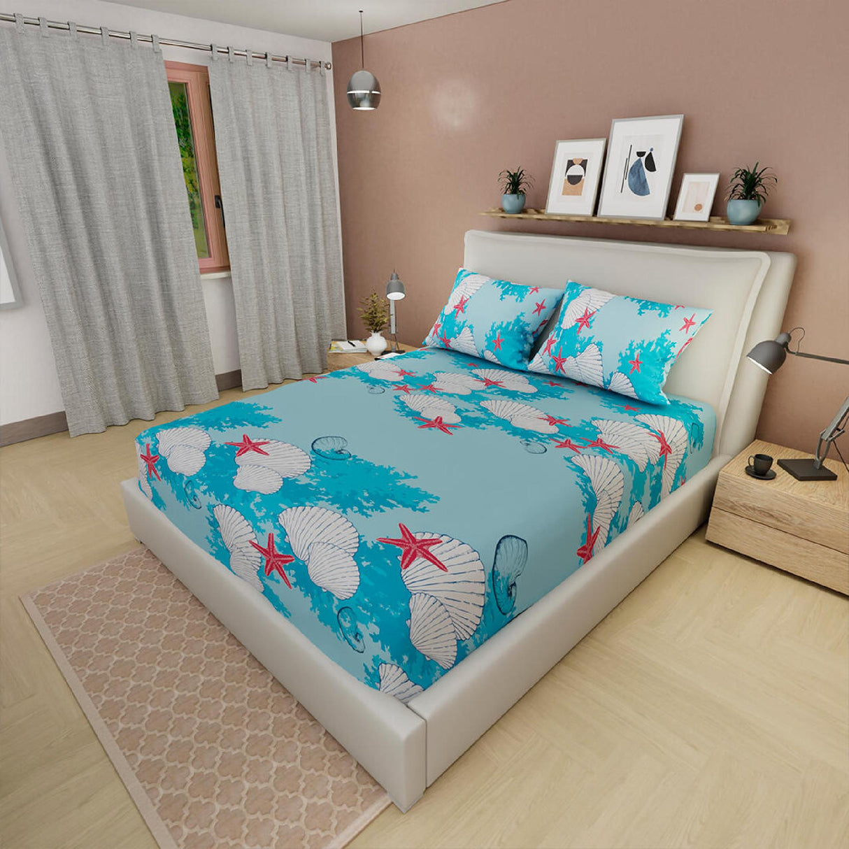 Sábana Ajustable Océano Azul Claro Para Cama Doble 140 X 190 Cm - SABANAS | Bylmo