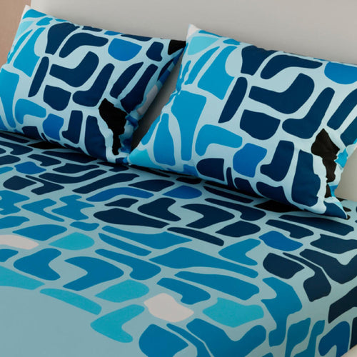 Sábana Ajustable Piedras Azul Para Cama Doble 140 X 190 Cm