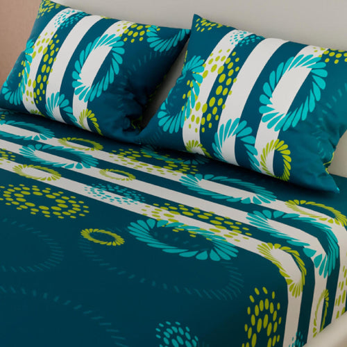 Sábana Ajustable Tropical Azul Oscuro Para Cama Doble 140 X 190 Cm