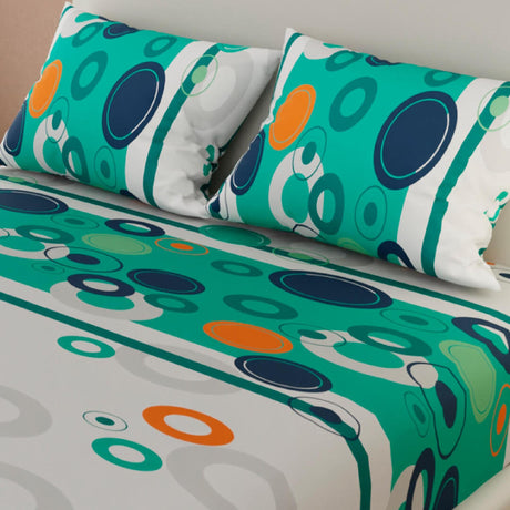 Sábana Ajustable Círculos Verde Aguamarina y Blanco Para Cama Doble 140 X 190 Cm - SABANAS | Bylmo