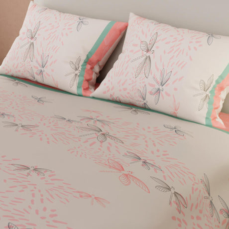 Juego de Sábanas Mariposas Blanco y Rosado Para Cama Doble 140 X 190 Cm - SABANAS | Bylmo